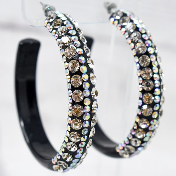 2.5" Black Lucite 5 Row Clear/AB Rhinestone Hoops - Picture 1 of 9